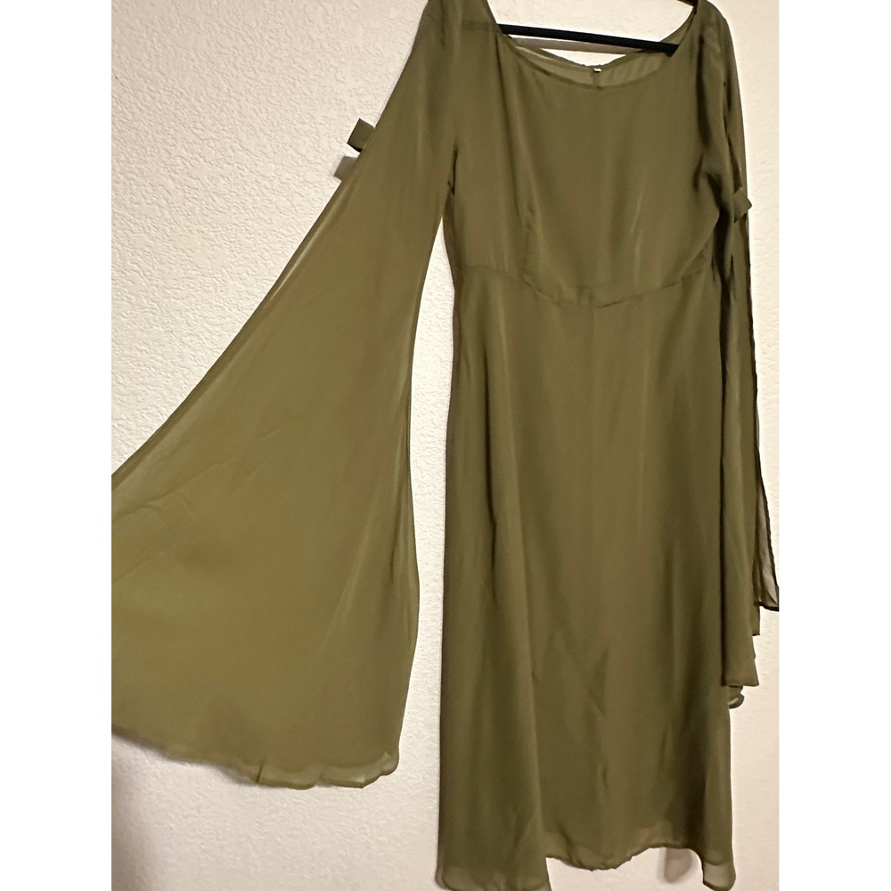 Green Sheer Slit Bell Sleeve Midi Dress XL Chiffon Fairy Forest Renaissance
